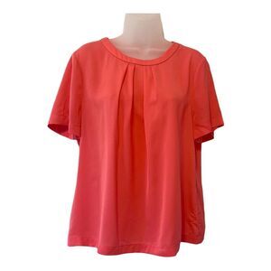 J.CREW Womens Coral Orange Cross Open Back Short Sleeve Blouse Top L Colorful